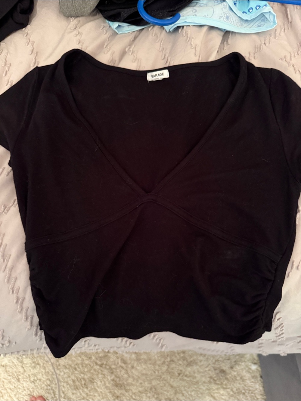 Garage Black V-Neck Ruched Crop Top